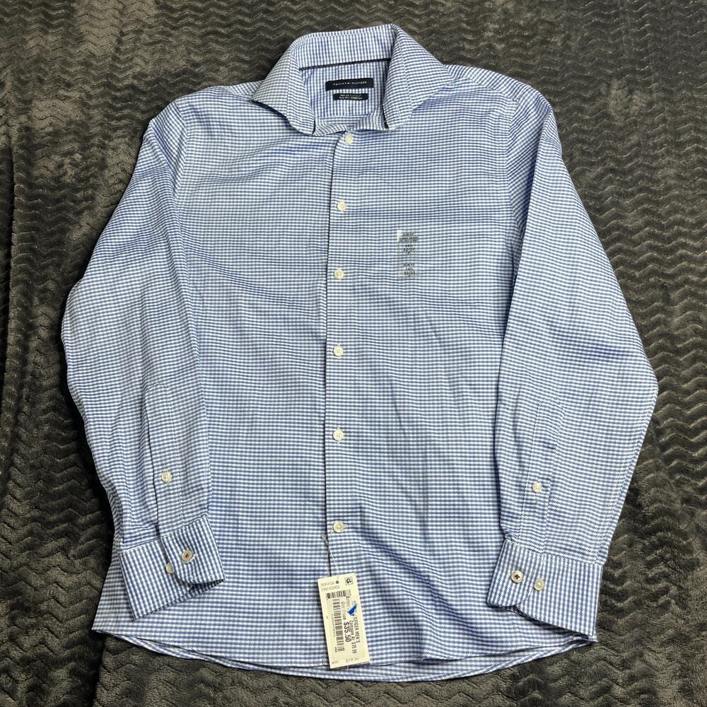 Tommy Hilfiger THFlex Supima Slim Fit Stretch Shirt S 14.5 32/33 Blue plaid